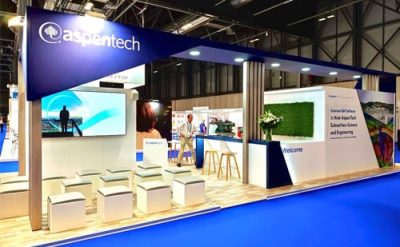 aspentech exhibition stand with screen