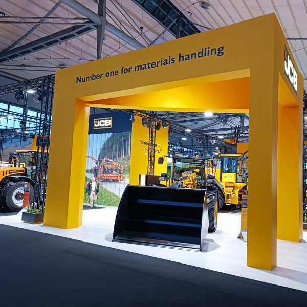 JCB vehicles as part of the bespoke designed display at an event.